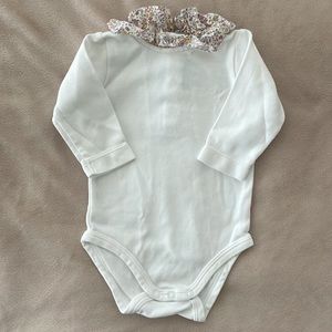 Jacadi white with floral ruffle neck bodysuit